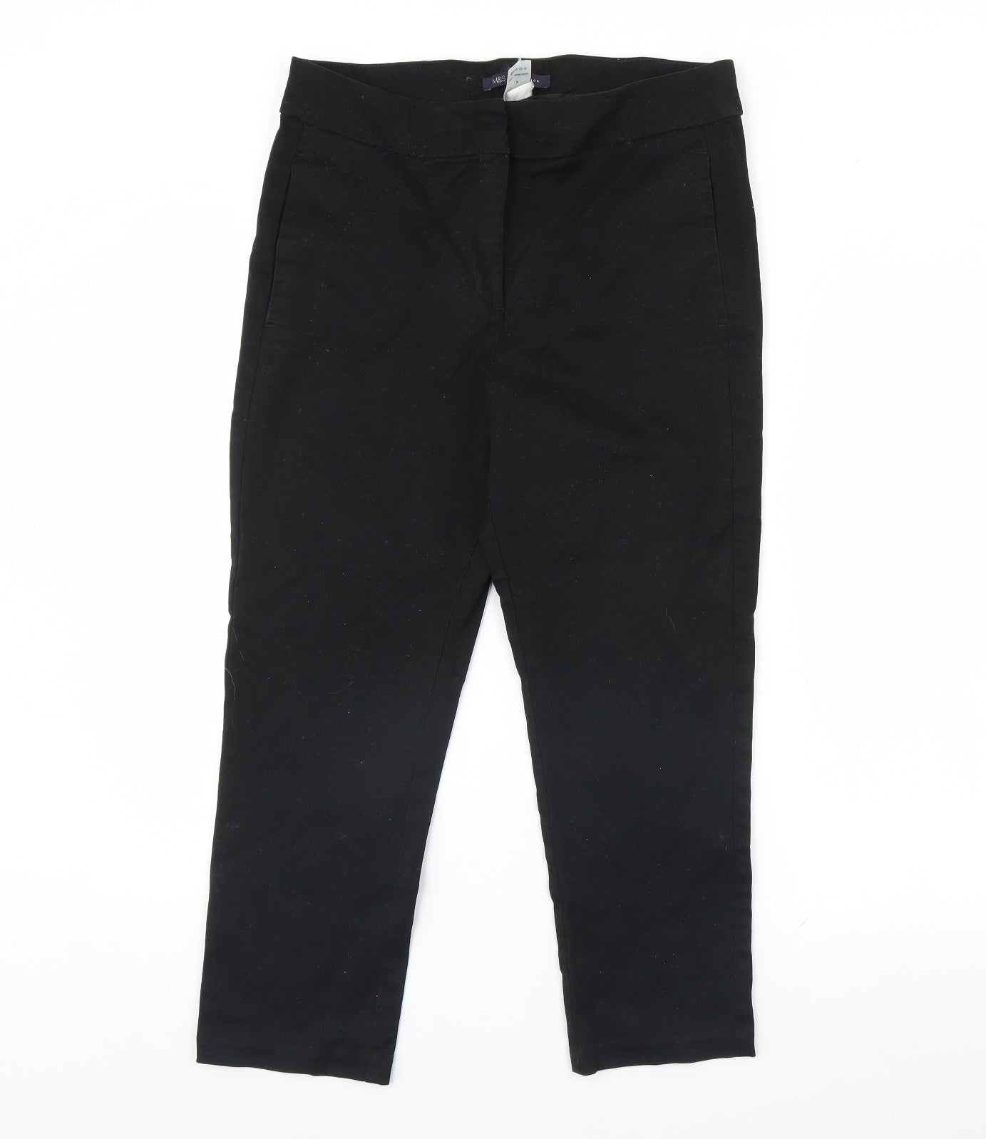 m&S Womens Black  Denim Cropped Trousers Size 12 L24 in
