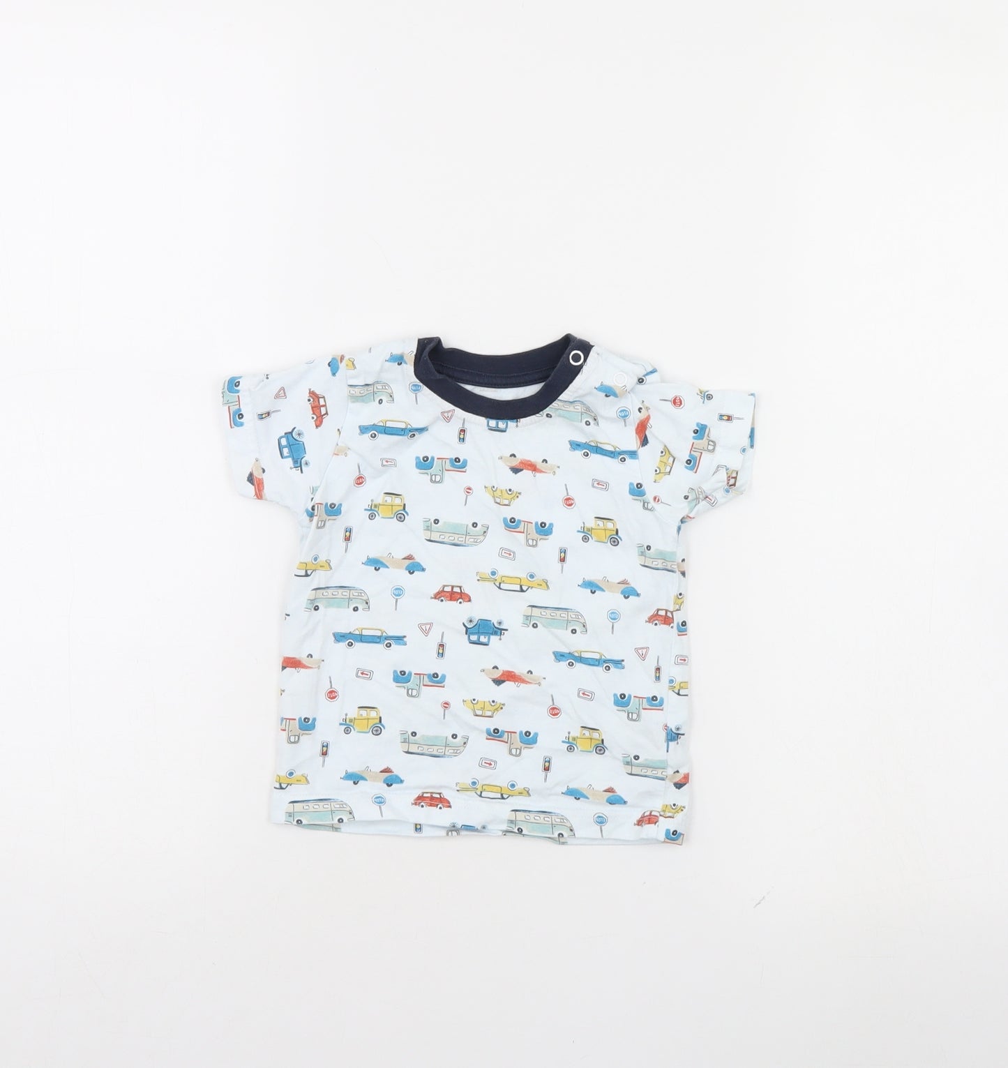 Nutmeg Baby Blue Spotted  Basic T-Shirt Size 9-12 Months  - Cars
