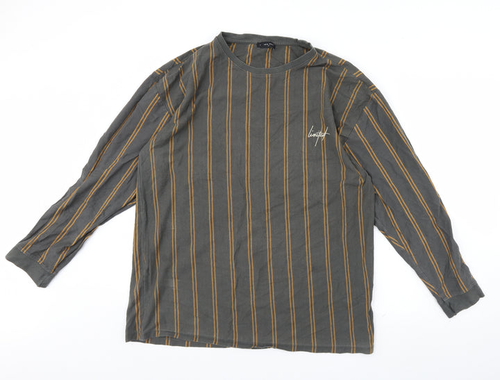 New Look Mens Green Striped Pullover Jumper Size L