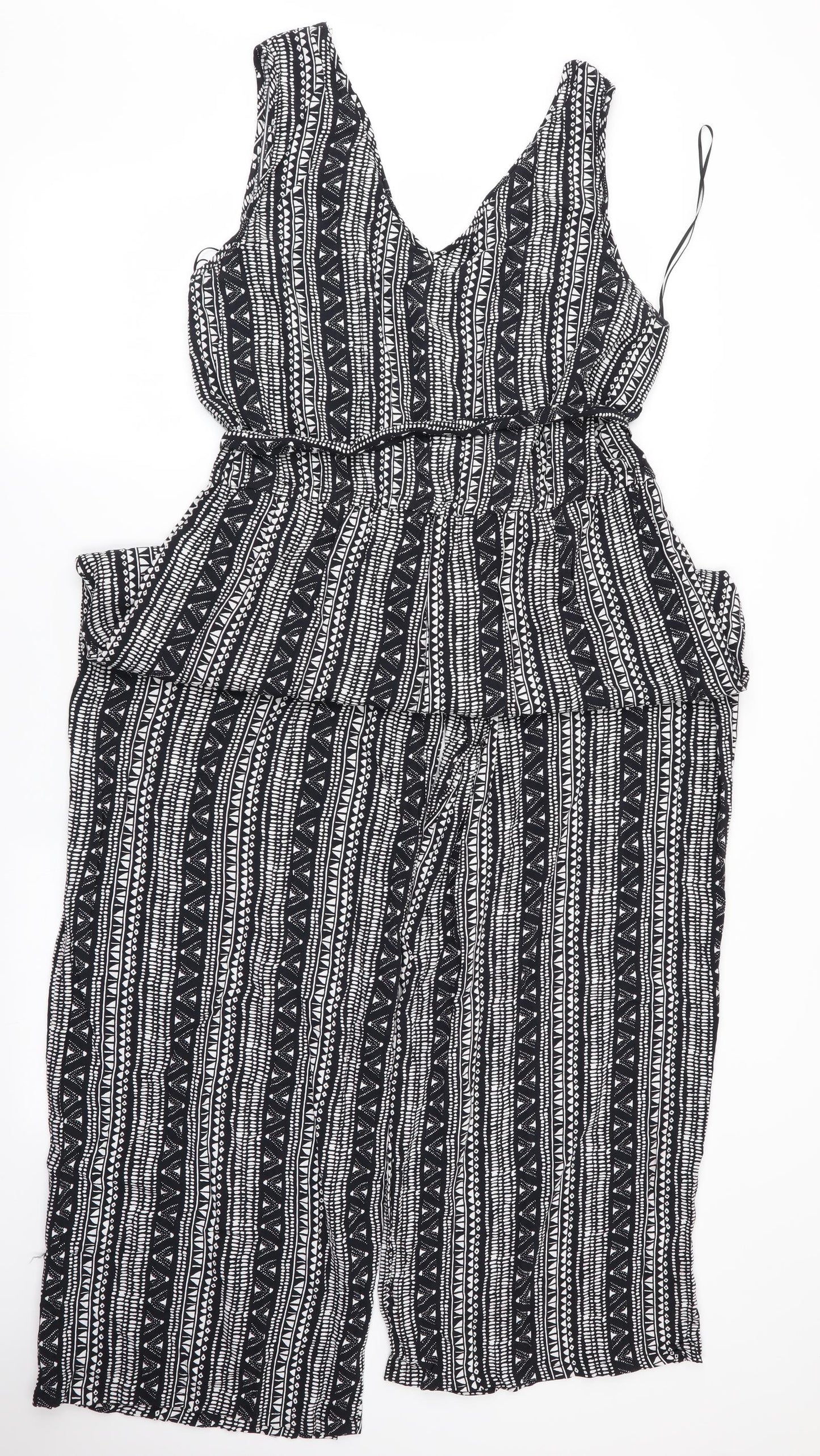 Papaya Womens Black Geometric  Playsuit One-Piece  L29 in - Wide Legged