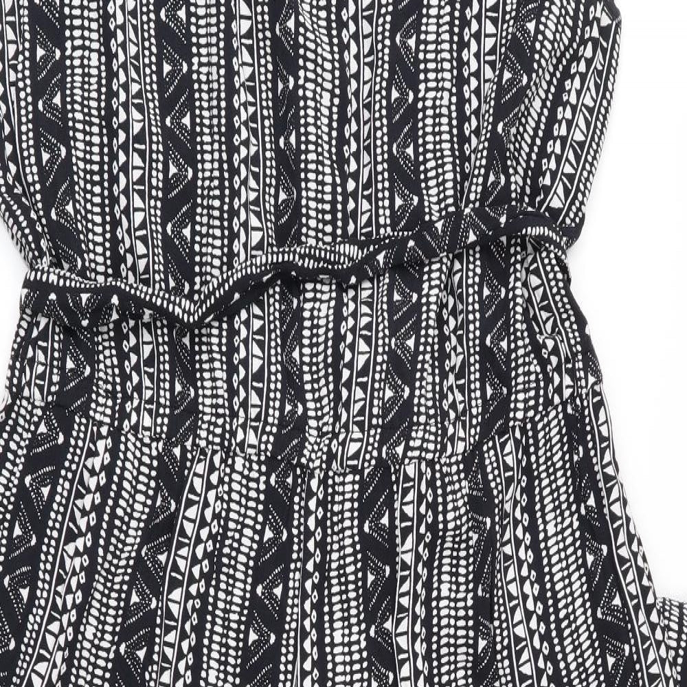 Papaya Womens Black Geometric  Playsuit One-Piece  L29 in - Wide Legged