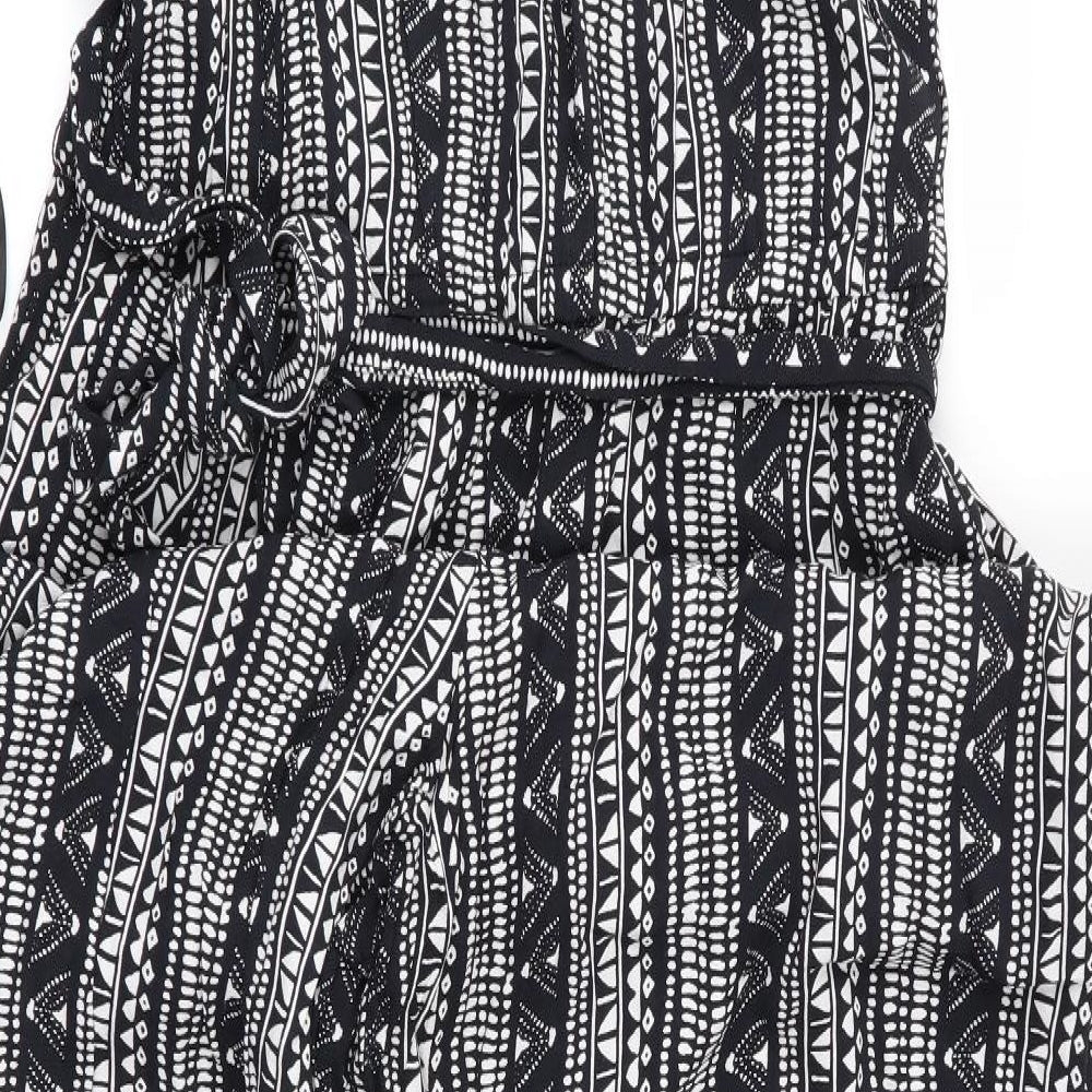 Papaya Womens Black Geometric  Playsuit One-Piece  L29 in - Wide Legged
