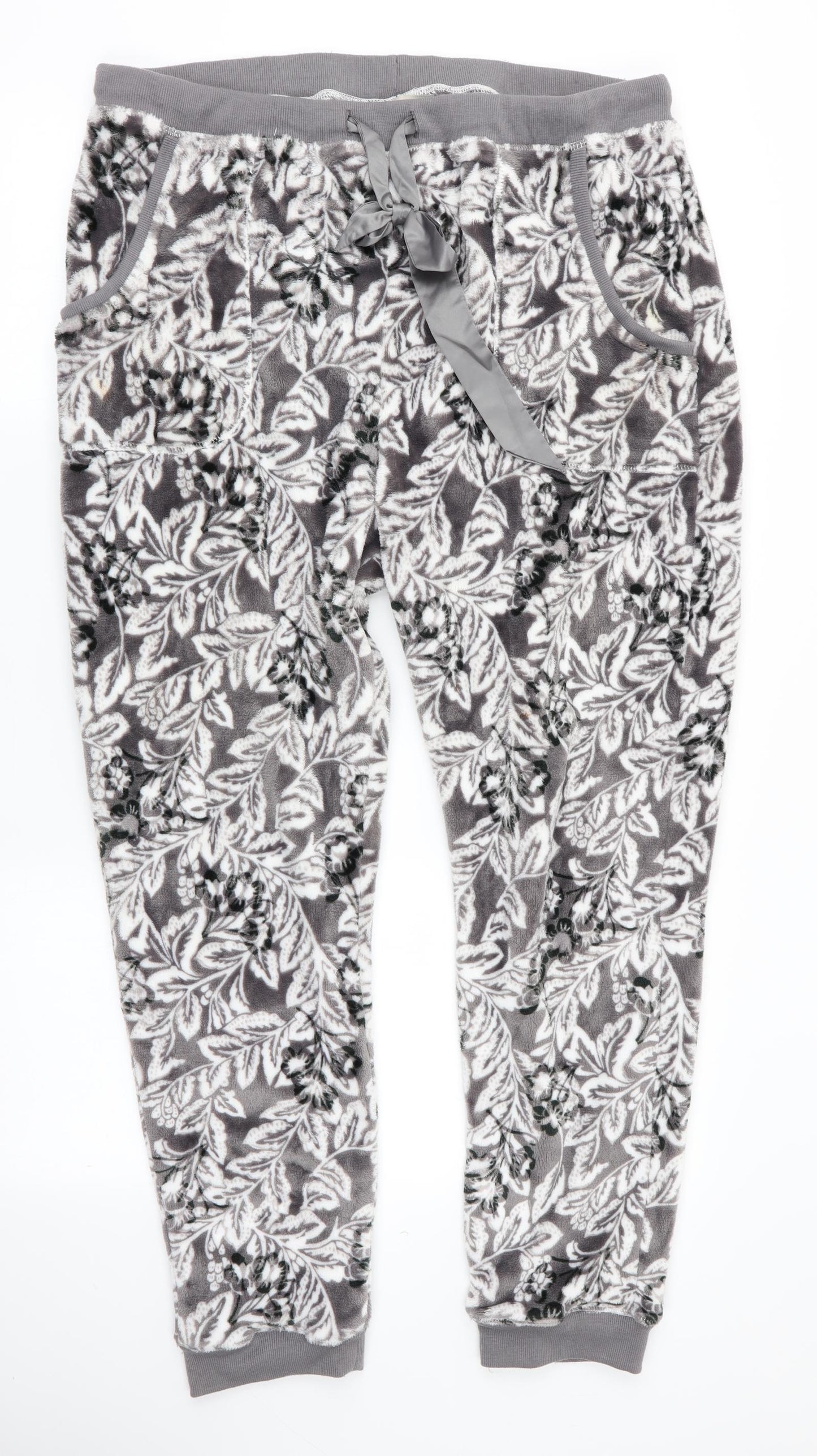 TU Womens Grey Floral   Lounge Pants Size L  - Fleece Feel Exterior