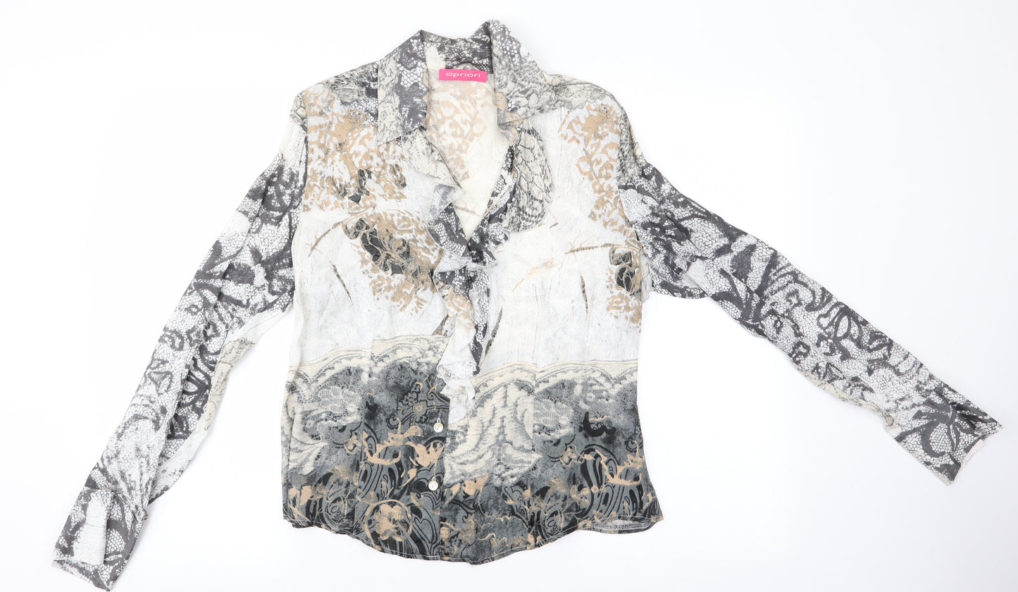 Apriori Womens Ivory Animal Print  Basic Blouse Size 14