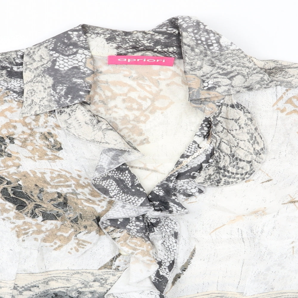 Apriori Womens Ivory Animal Print  Basic Blouse Size 14