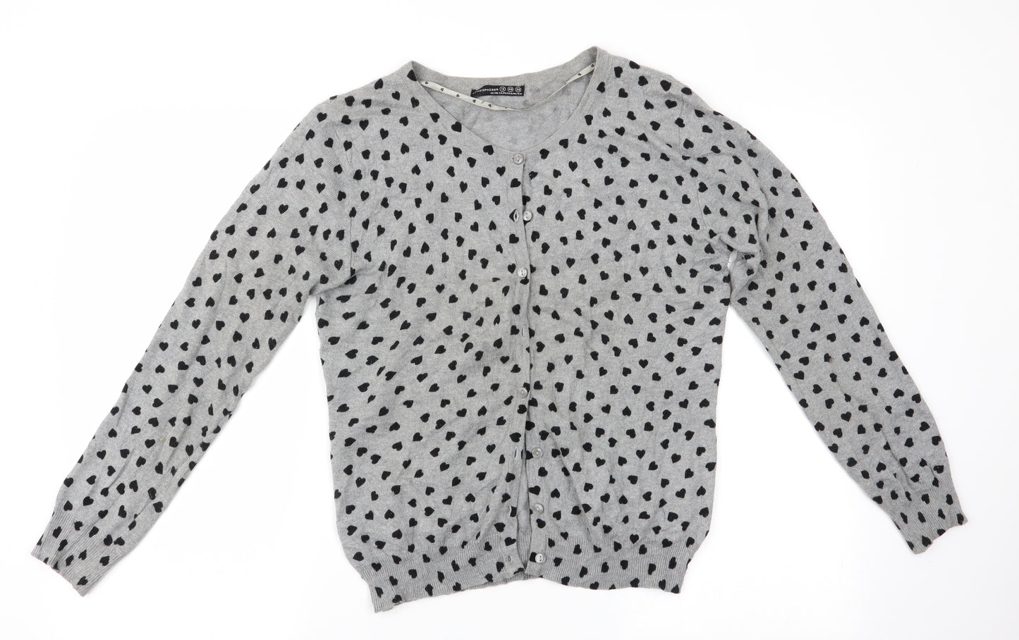 Atmosphere Womens Grey Geometric  Cardigan Jumper Size 12  - heart print