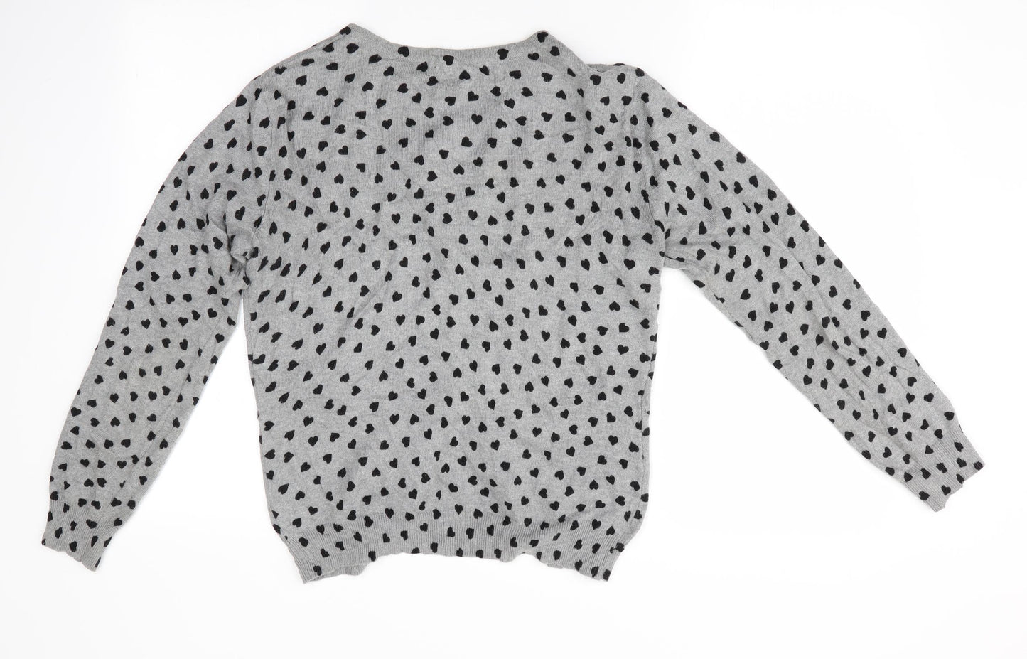 Atmosphere Womens Grey Geometric  Cardigan Jumper Size 12  - heart print