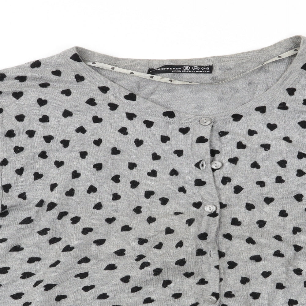 Atmosphere Womens Grey Geometric  Cardigan Jumper Size 12  - heart print