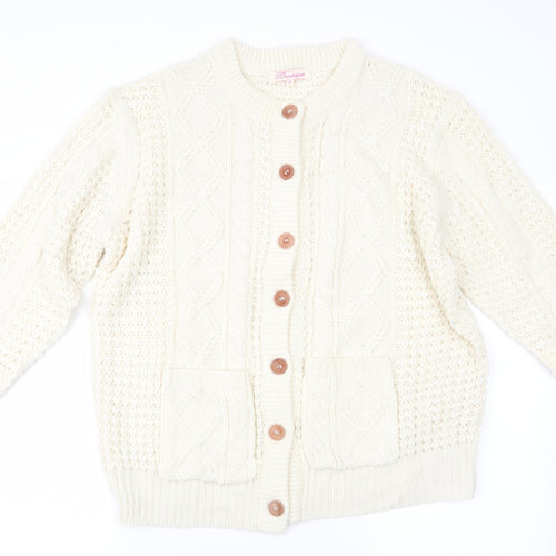Boutique Womens Ivory Geometric  Cardigan Jumper Size L  - Chunky knit