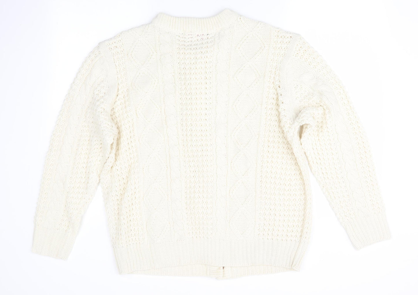 Boutique Womens Ivory Geometric  Cardigan Jumper Size L  - Chunky knit