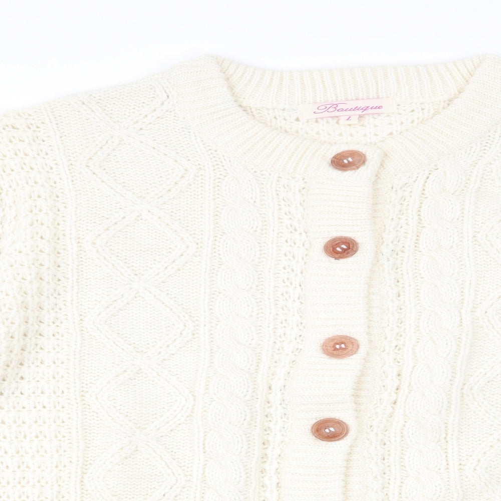 Boutique Womens Ivory Geometric  Cardigan Jumper Size L  - Chunky knit