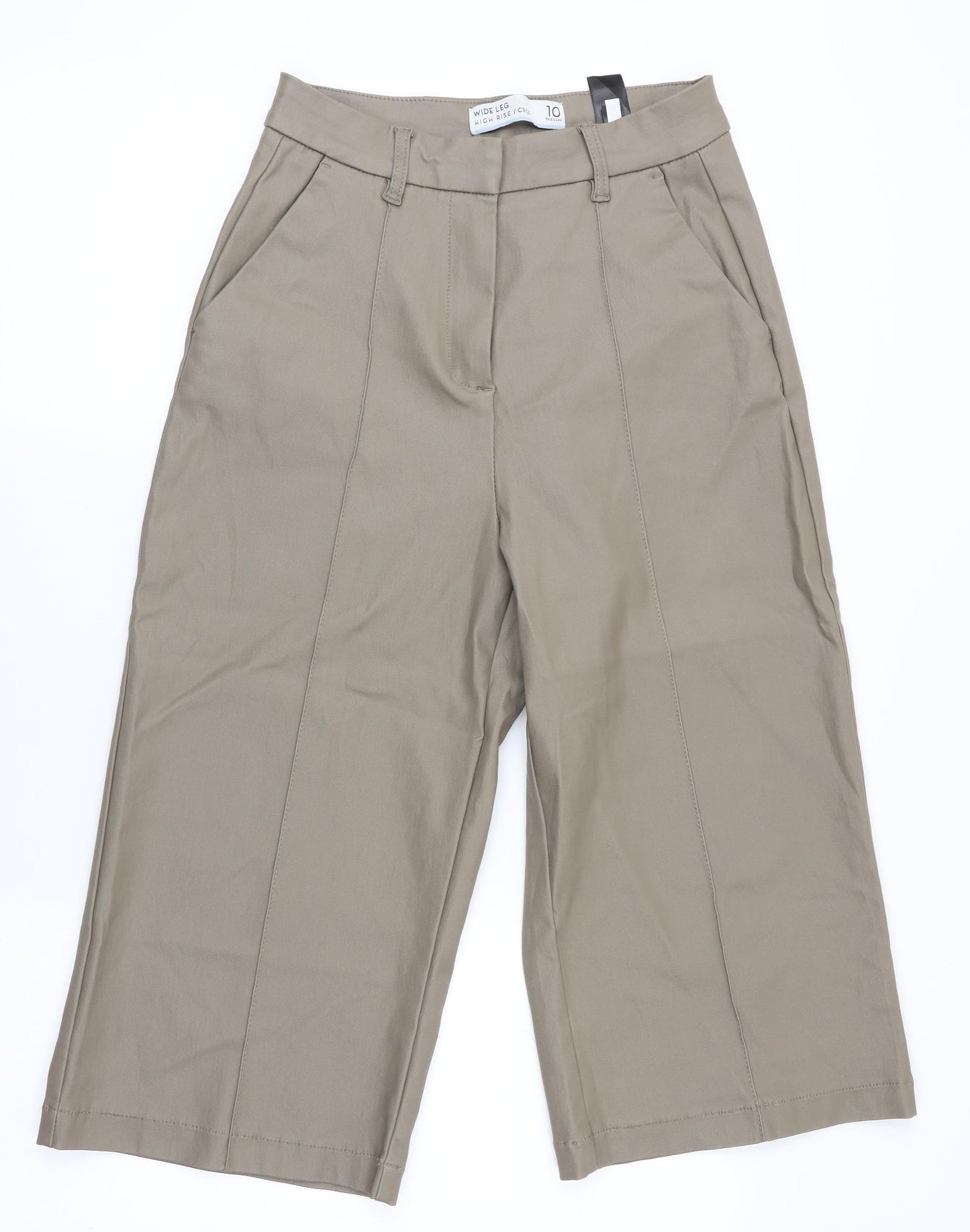 NEXT Womens Green   Cropped Trousers Size 10  - Matt Leather Effect finish - Wide Legged
