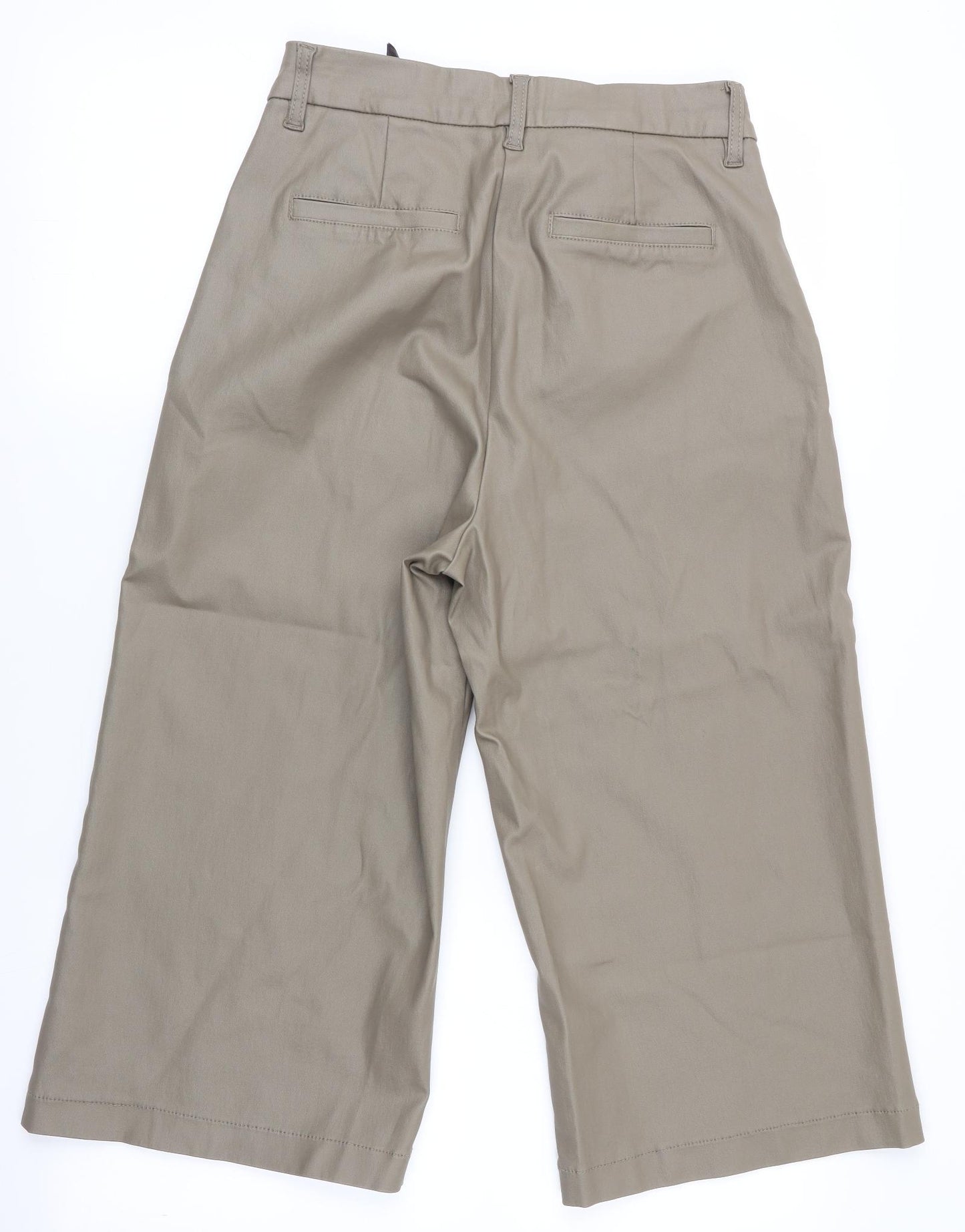 NEXT Womens Green   Cropped Trousers Size 10  - Matt Leather Effect finish - Wide Legged