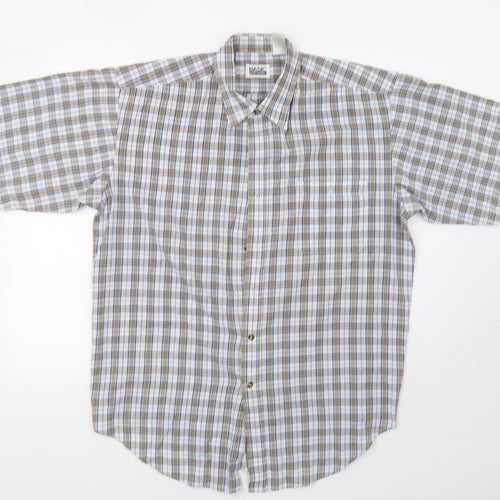 Basic Editions Mens Beige Check   Button-Up Size L
