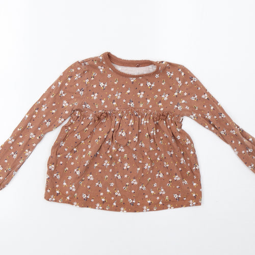 George Girls Brown Floral  Basic T-Shirt Size 3-4 Years