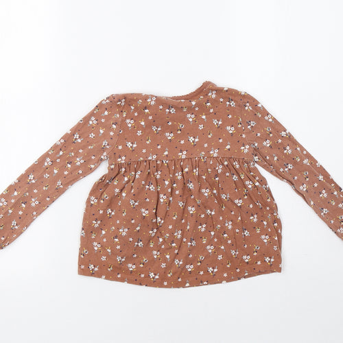George Girls Brown Floral  Basic T-Shirt Size 3-4 Years