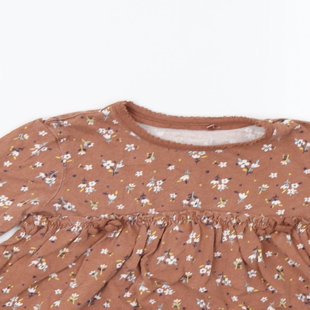 George Girls Brown Floral  Basic T-Shirt Size 3-4 Years