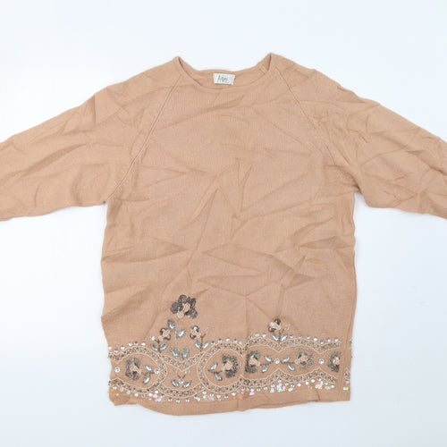 Kavri Womens Beige   Pullover Jumper Size L  - Embellished