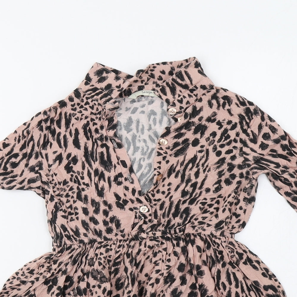 George Girls Pink Animal Print  Shirt Dress  Size 8-9 Years