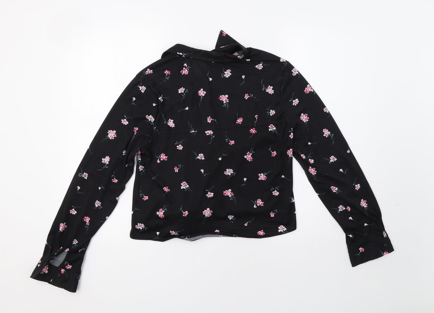 Passport Womens Black Floral  Basic Button-Up Size L