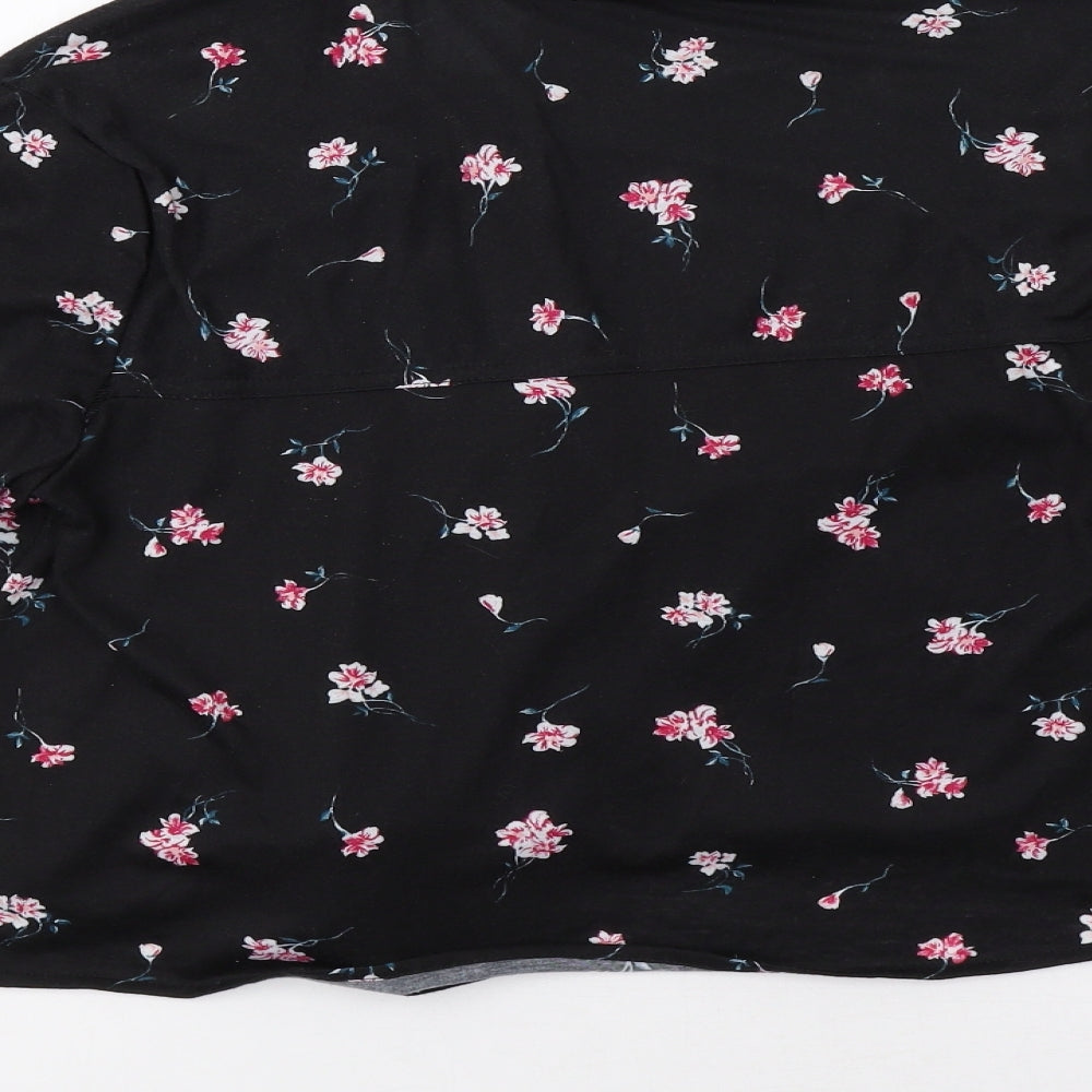 Passport Womens Black Floral  Basic Button-Up Size L