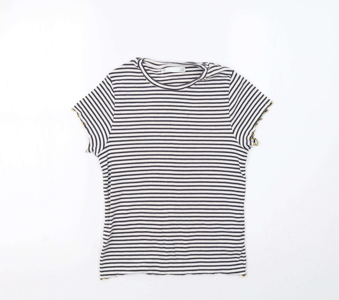 M&S Girls White Striped  Basic T-Shirt Size 11-12 Years