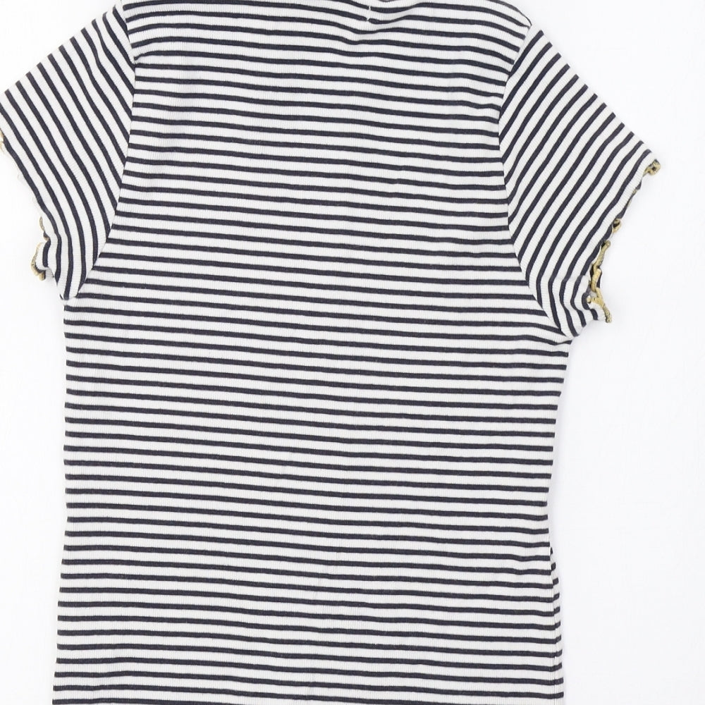 M&S Girls White Striped  Basic T-Shirt Size 11-12 Years
