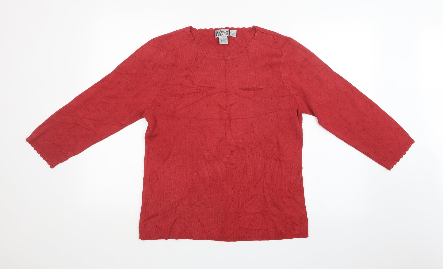 STYLE &CO Womens Red Argyle/Diamond  Basic T-Shirt Size L