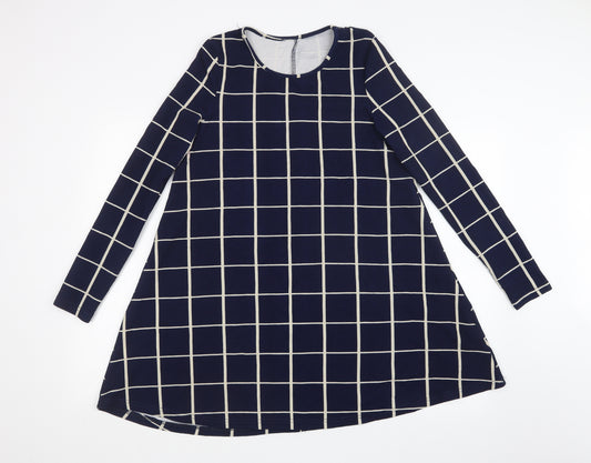 Front view of Preworn women’s blue geometric a-line