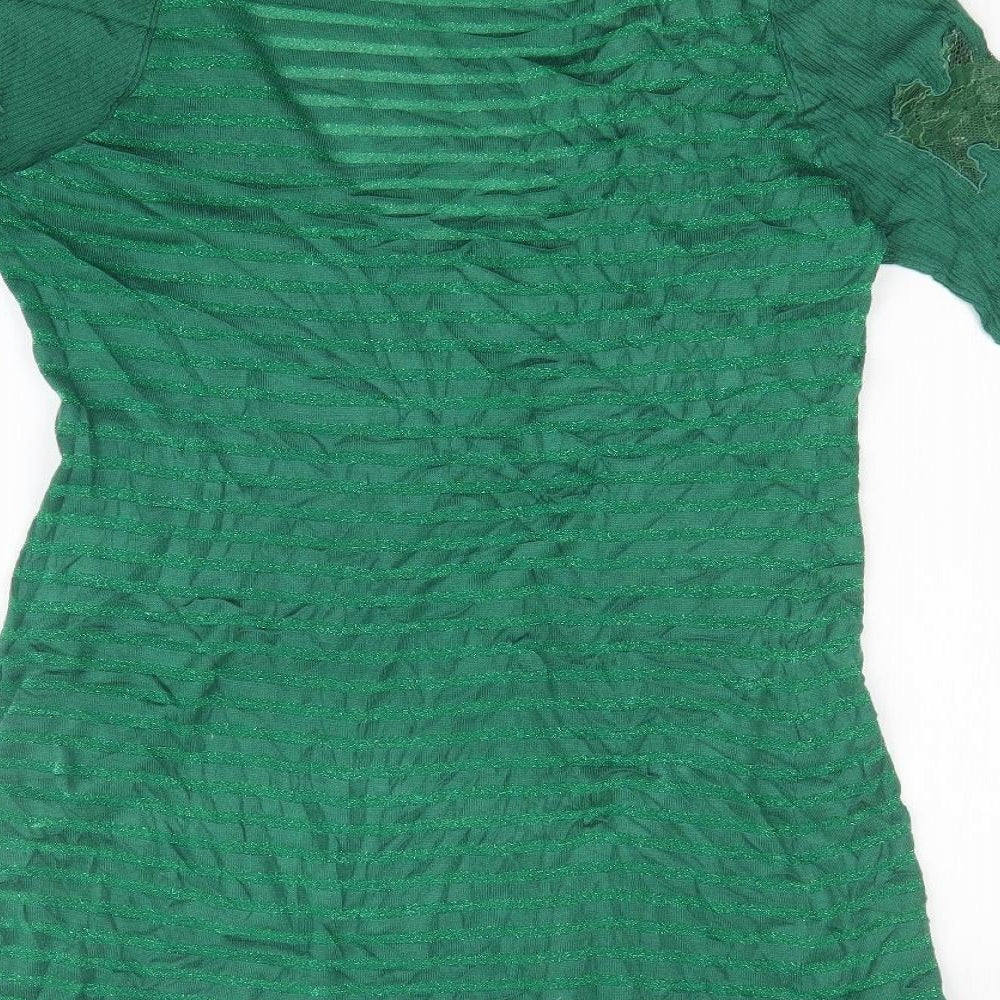 LUOLAN Womens Green Striped  Cardigan Jumper Size 18