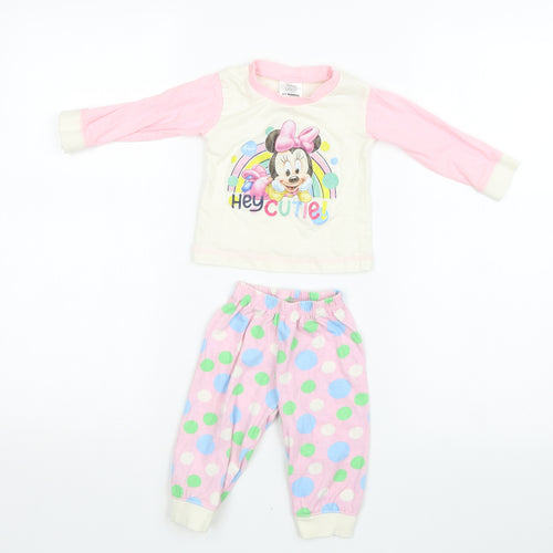 Disney Baby Girls Pink Polka Dot   Pyjama Set Size 6-9 Months