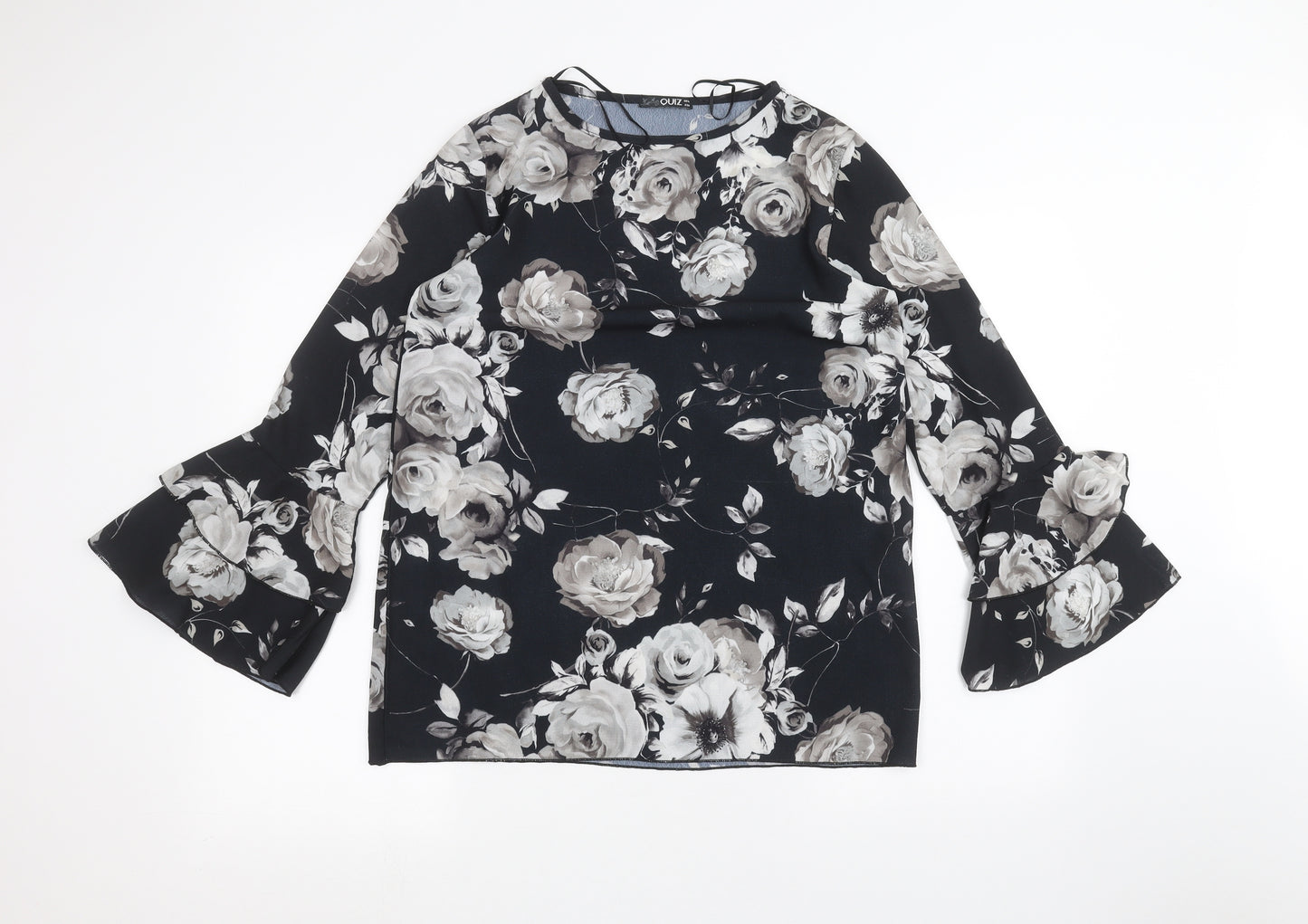 Quiz Womens Black Floral  Basic Blouse Size 10