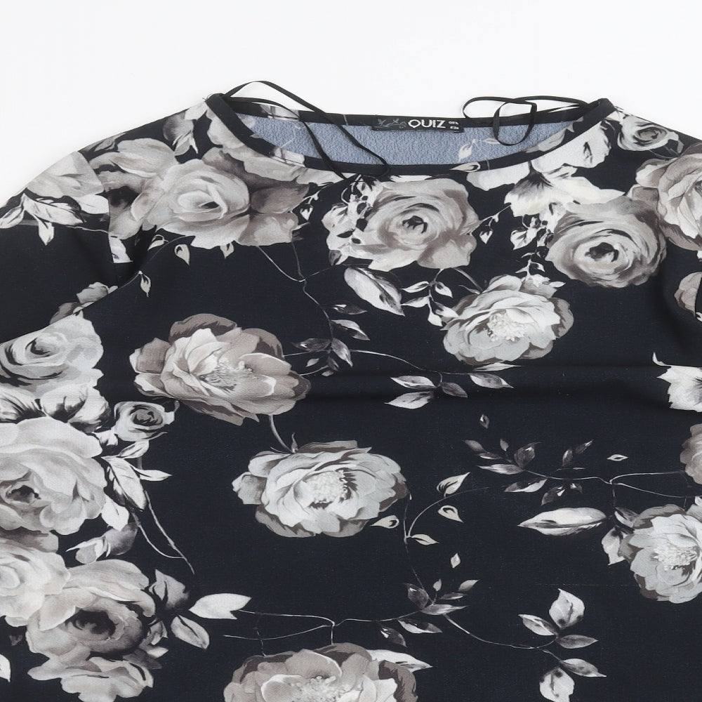 Quiz Womens Black Floral  Basic Blouse Size 10