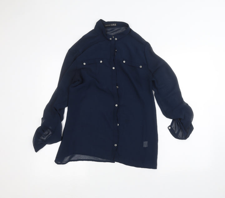 Atmosphere Womens Blue Basic Button-Up Size 8