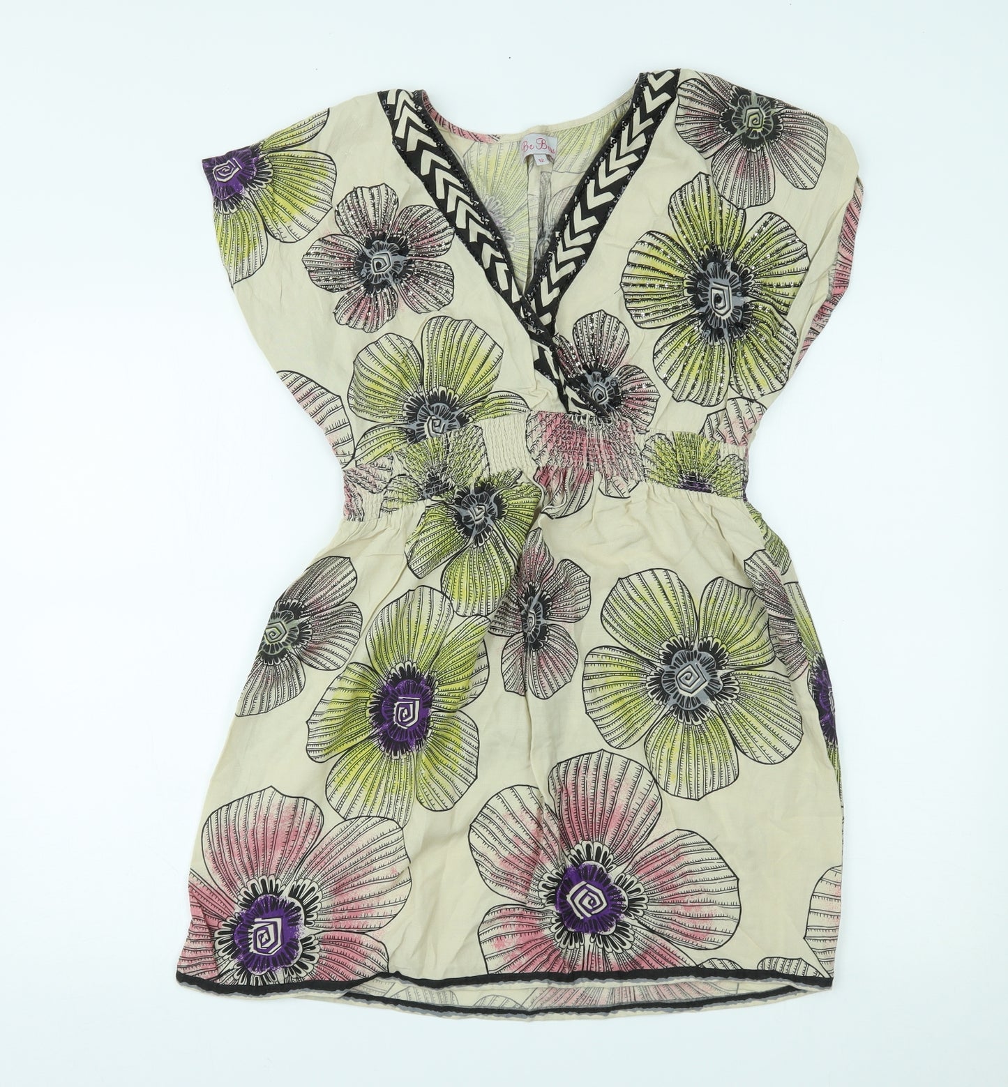 be beau Womens Beige Floral  Wrap Dress  Size 12