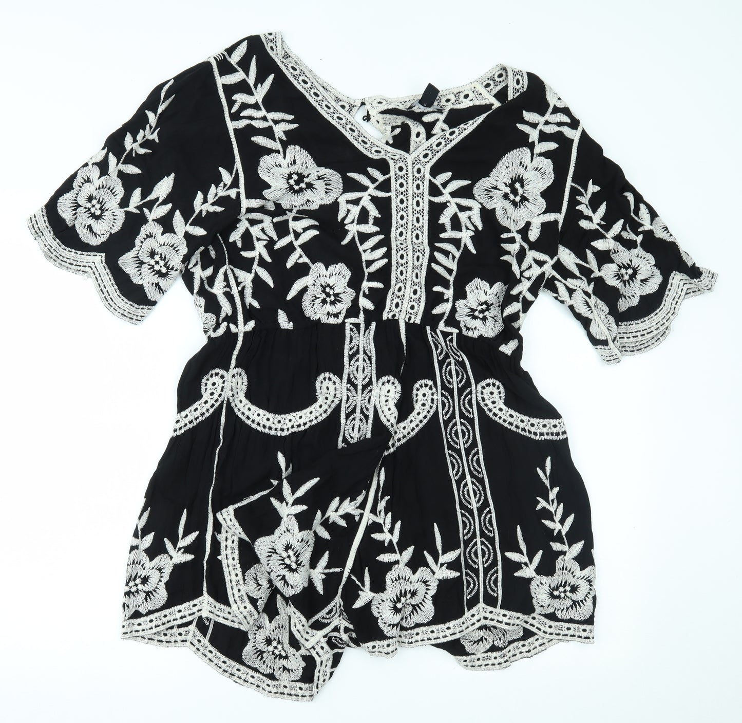 New Look Womens Black Floral  Romper One-Piece Size L