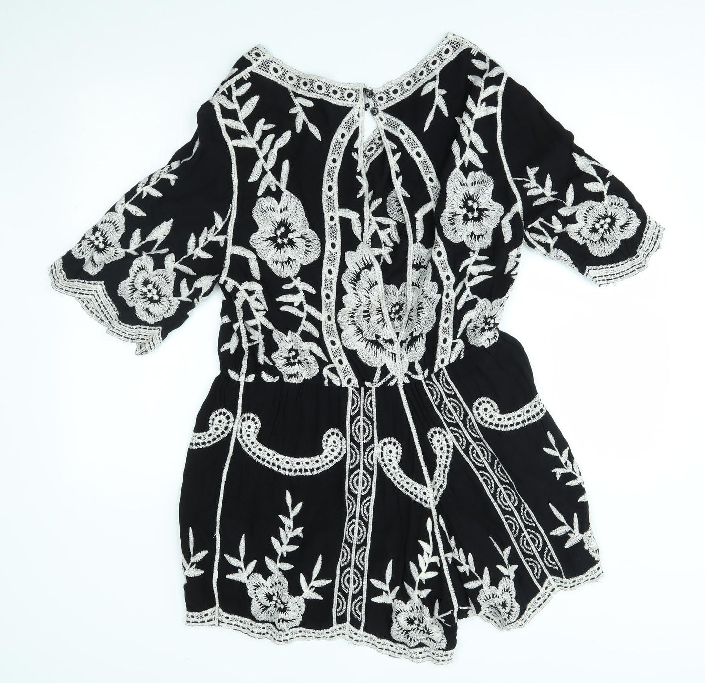 New Look Womens Black Floral  Romper One-Piece Size L