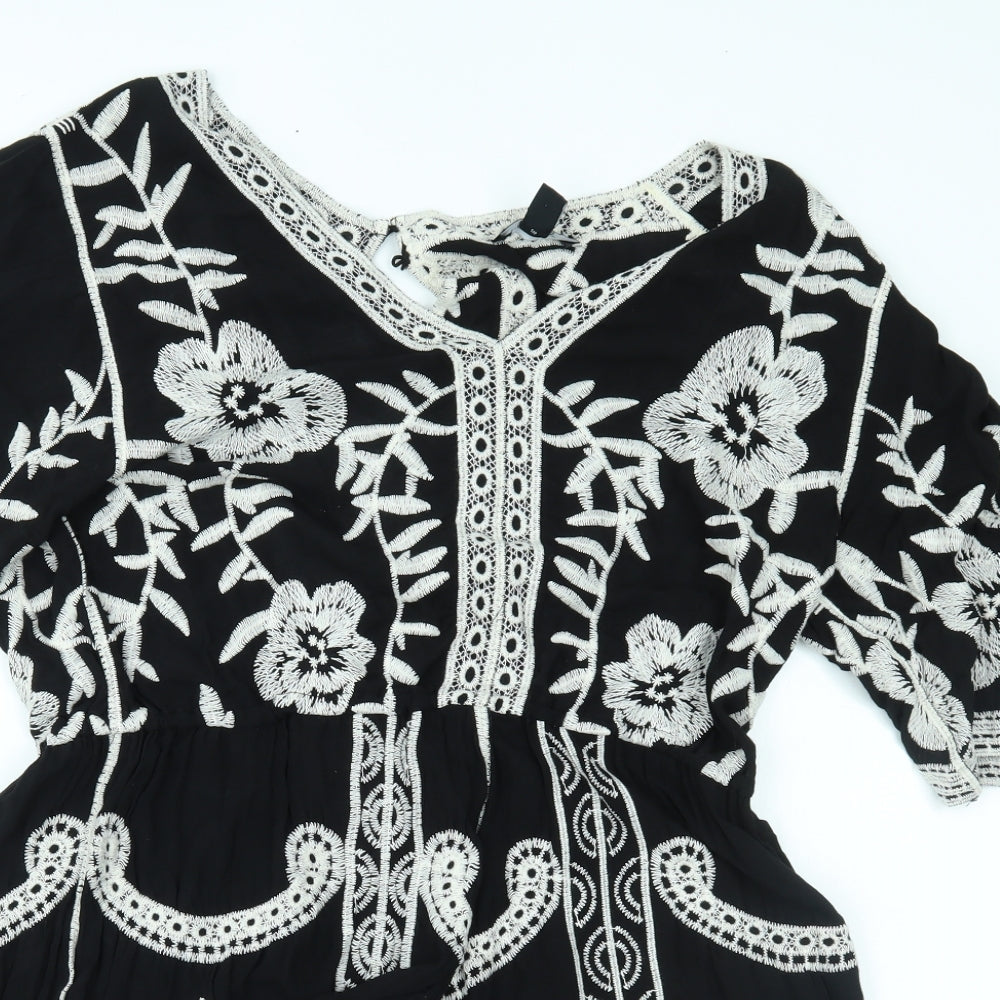 New Look Womens Black Floral  Romper One-Piece Size L
