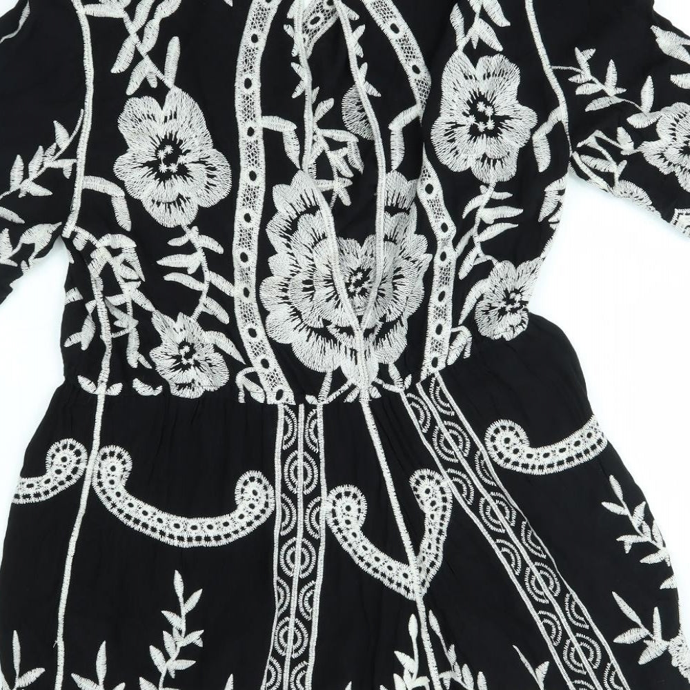 New Look Womens Black Floral  Romper One-Piece Size L