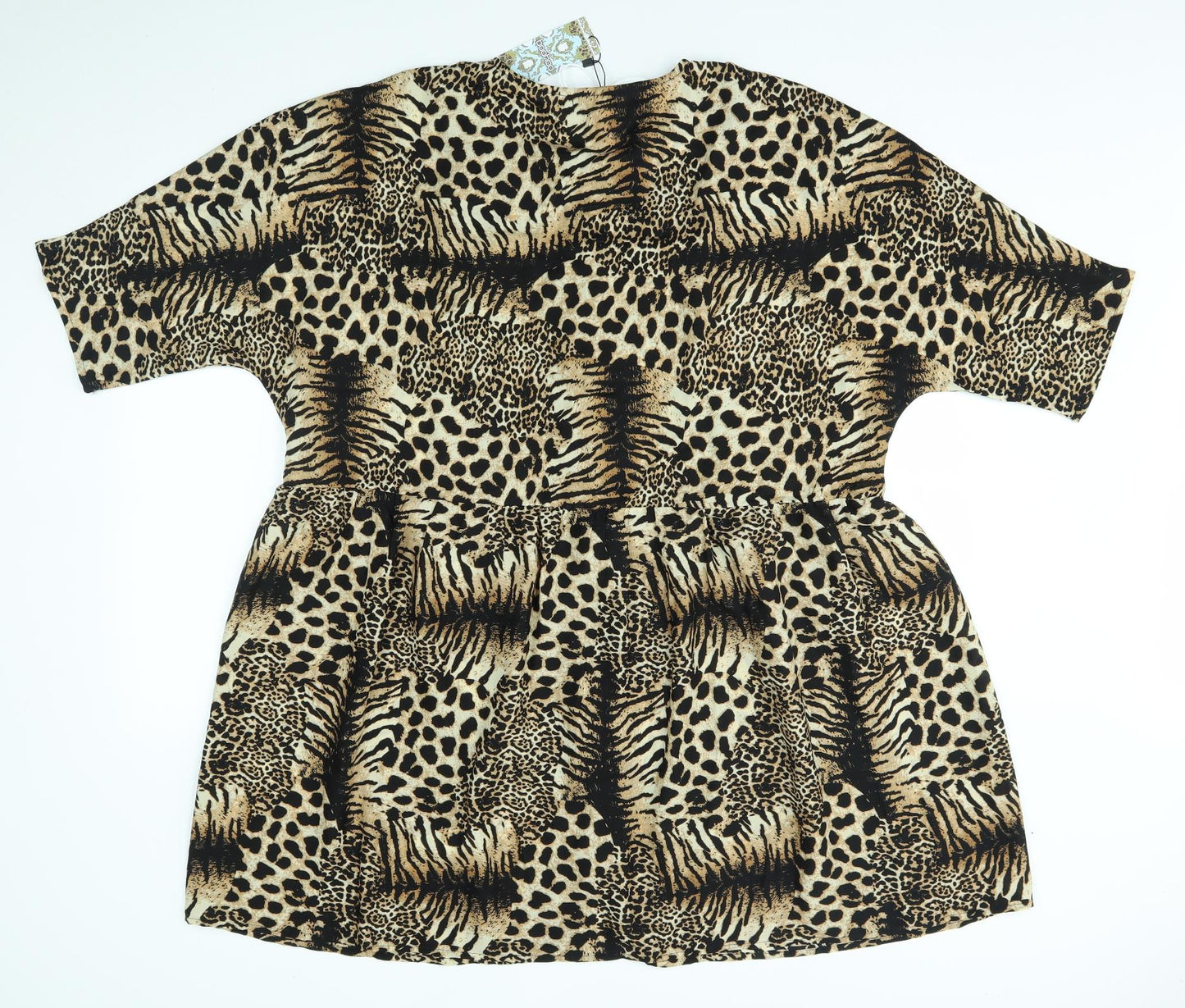 Boohoo Womens Brown Animal Print  Basic Button-Up Size 18