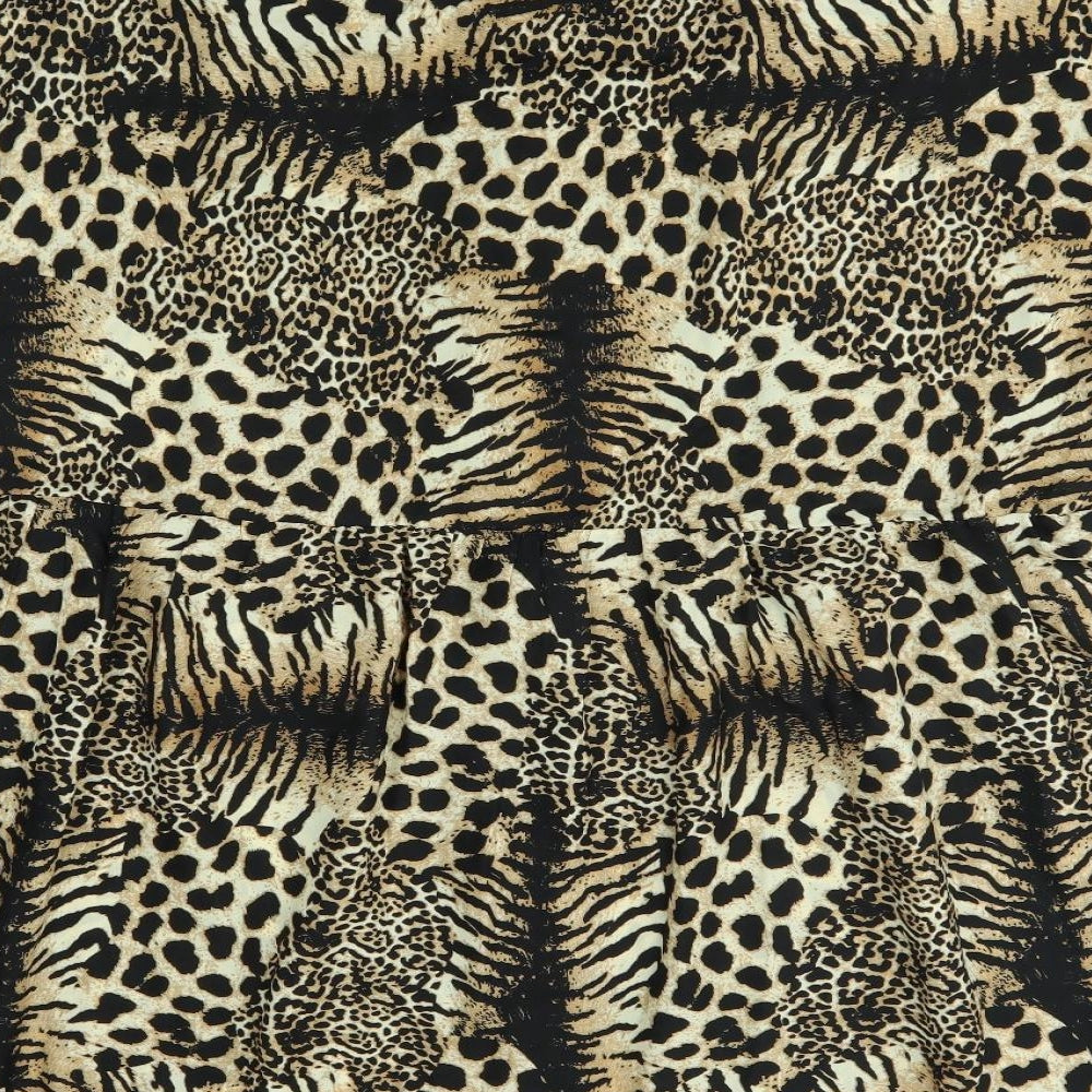 Boohoo Womens Brown Animal Print  Basic Button-Up Size 18