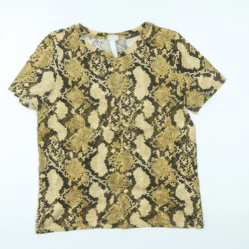 H&M Womens Gold Animal Print  Basic T-Shirt Size XS