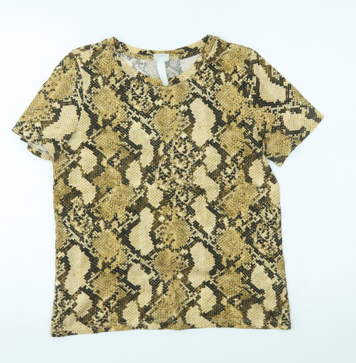 H&M Womens Gold Animal Print Basic T-Shirt Size XS