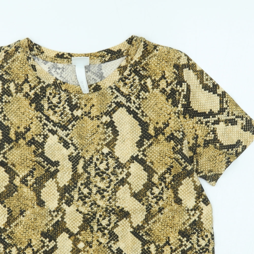 H&M Womens Gold Animal Print  Basic T-Shirt Size XS