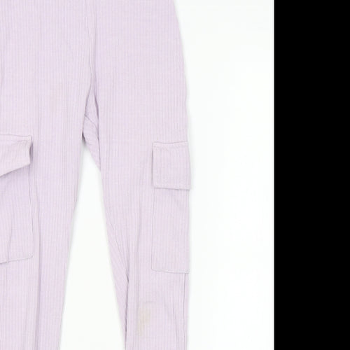 PRETTYLITTLETHING Womens Purple Striped  Jogger Leggings Size 8 L26 in