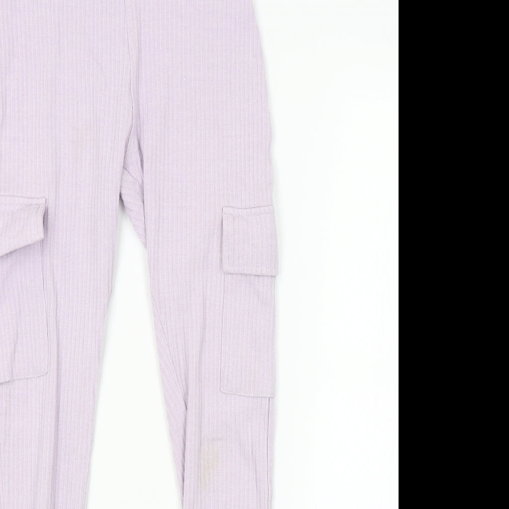 PRETTYLITTLETHING Womens Purple Striped  Jogger Leggings Size 8 L26 in