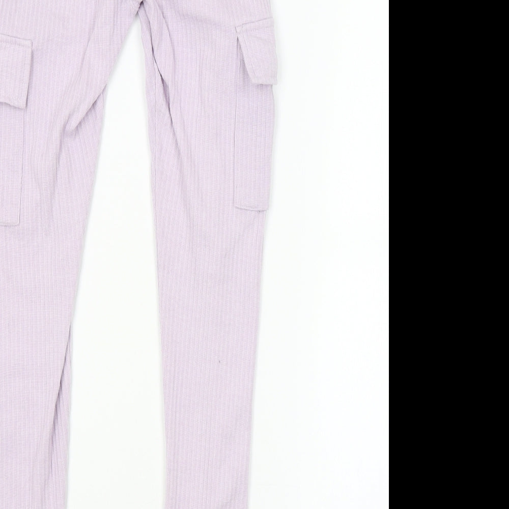 PRETTYLITTLETHING Womens Purple Striped  Jogger Leggings Size 8 L26 in