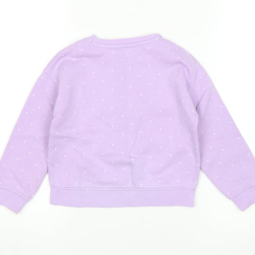 M&S Girls Purple Polka Dot  Pullover Sweatshirt Size 3-4 Years  - Dinosaur