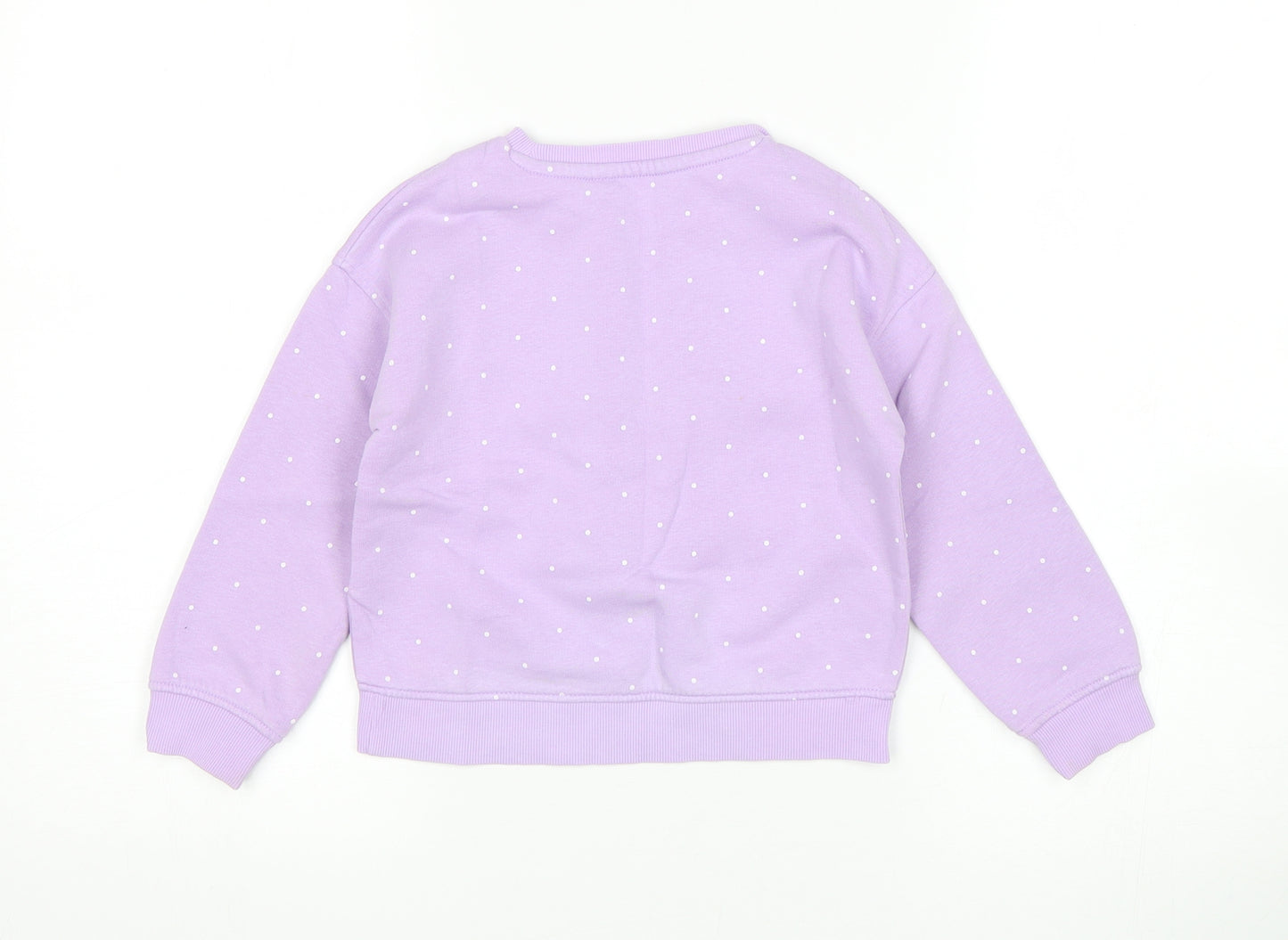 M&S Girls Purple Polka Dot  Pullover Sweatshirt Size 3-4 Years  - Dinosaur