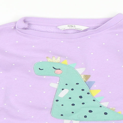 M&S Girls Purple Polka Dot  Pullover Sweatshirt Size 3-4 Years  - Dinosaur